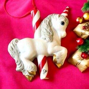 Hallmark Merry Go Round Unicorn Porcelain Christmas Keepsake Ornament 1989